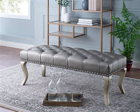 Roundhill Decor Maxem Tufted Faux Leather Upholstered Seat With Nailhead Trim Bench Walmart