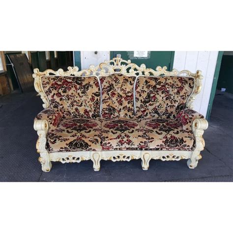 Looking for a good deal on velvet couch? Vintage Victorian Floral Velvet Carved Sofa / Ivory and ...