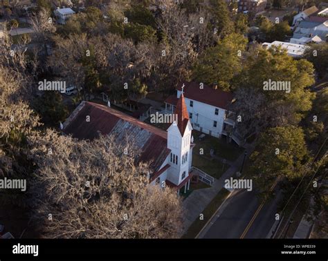 Aerial View Of Historic Church In Beaufort South Carolina Stock Photo