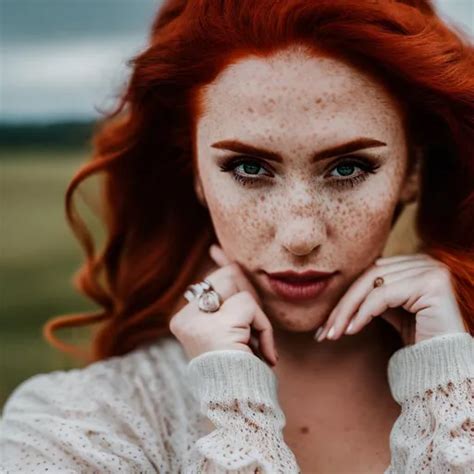 Beautiful Lady Freckles Red Hair Dark Makeup Hyp