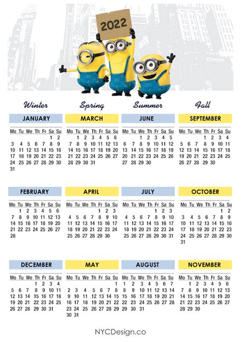 2022 Calendar Printable Free Minions Calendar Monday Start