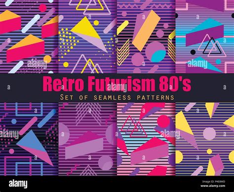 Retro Futurism Seamless Pattern Set Geometric Elements Memphis In The