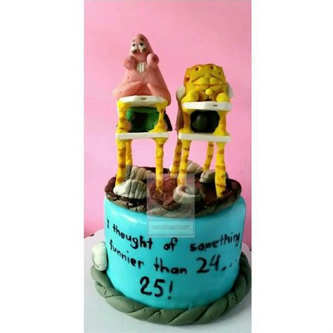 A Birthday Cake Decorated To Look Like Spongebob Characters