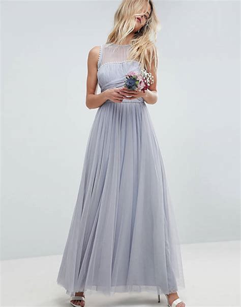 Asos Design Bridesmaid Maxi Prom Dress With Pearl Trim Asos