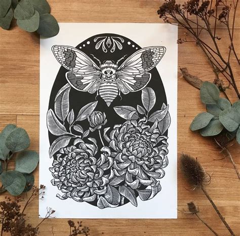 Song Of The Night Linocut Print Cicada Relief Print Etsy Linocut Prints Linocut Linocut Art