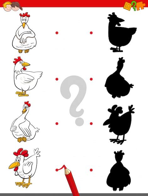 Premium Vector Shadow Game With Funny Chicken Characters