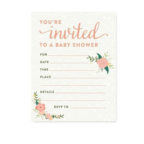 Floral Roses Girl Baby Shower Blank Invitations 20ct