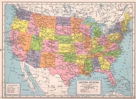 Colorful Us Map Usa Map United States Vintage By Thestoryofvintage