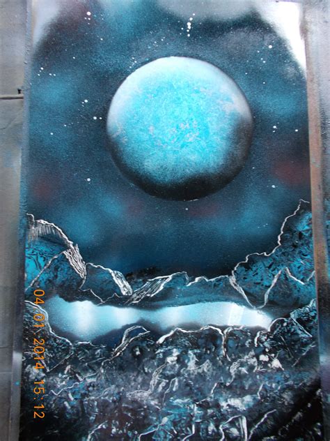 Blue Moon Space Art Spray Paint Art Pouring Painting Space Art