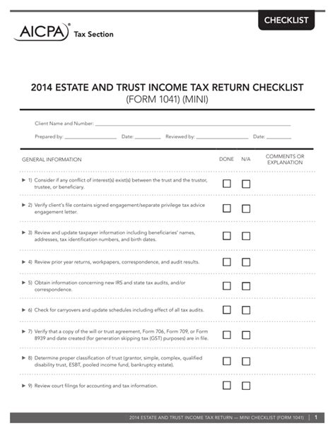 Income Tax Preparation Checklist Tax