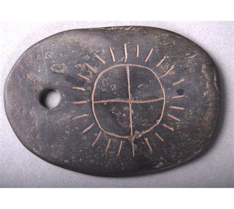 Native American Indian Artifact Black Omulet With Inscribed Sun
