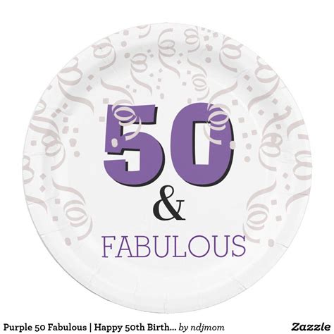 Purple 50 Fabulous Happy 50th Birthday Party Paper Plate 50th