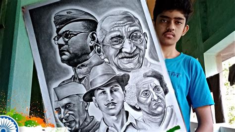 Happy Independence Day Drawing Drawing Indian Freedom Fighters August Special