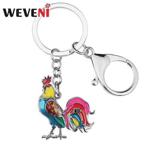 Weveni Enamel Alloy Standing Cock Rooster Chicken Keychains Car Key Chain Ring Ts Fashion