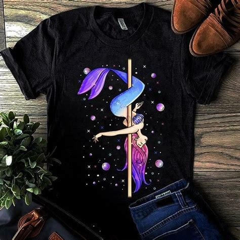 Mermaid Pole Dancing Camiseta Para Mujer De Algodón Negra S 3xl