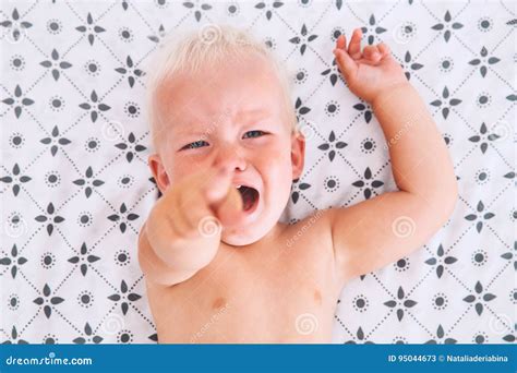 Crying Angry Little Boy In Bed Stock Image Image Of Isolated Crying