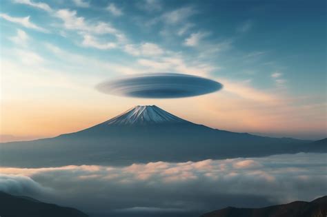 Une Photo Du Mont Fuji Avec Un Nuage Circulaire En Forme Dovni Géant Au Dessus Photo Premium