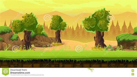 Cartoon Forest Landscape Endless Vector Nature Background For Games