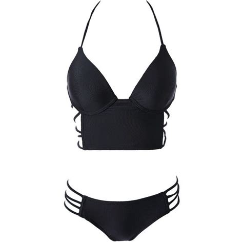 Black Halter Push Up Bikini Set Black Push Up Bikini Bikinis Swimwear