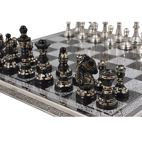 Staunton Inspired Brass Metal Luxury Chess Pieces & Board Set - 12