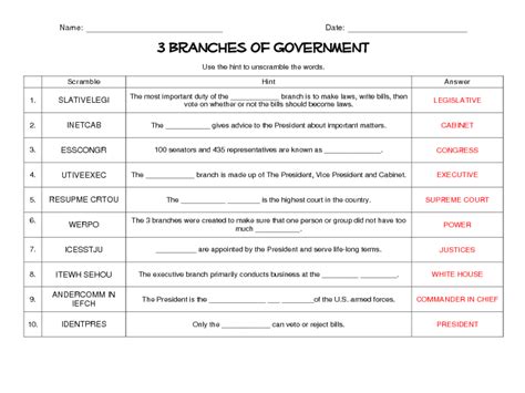 10 Printable Government Worksheets