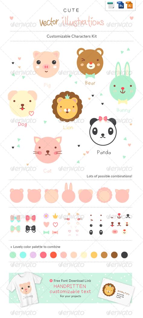Cute Animals Character Creation Kit Graphicriver