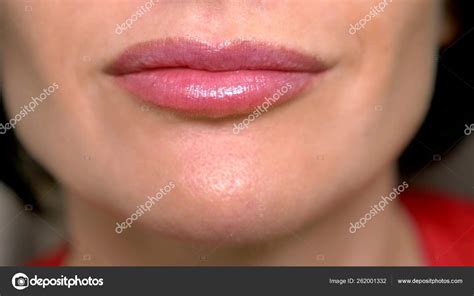 Super Close Up Female Lips With Lip Gloss Smile Dermatological