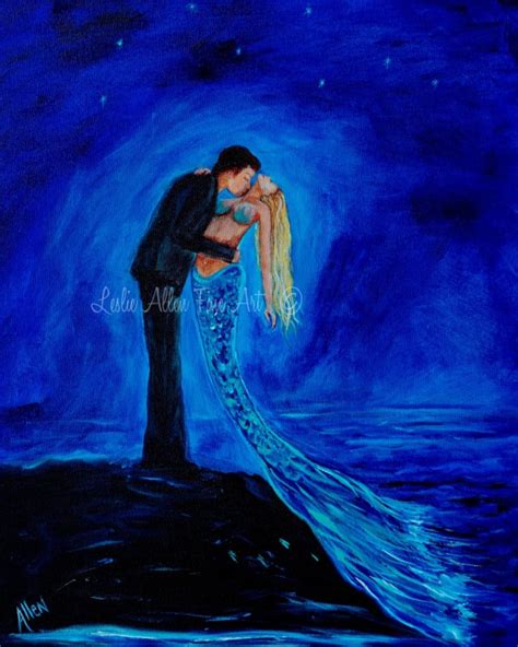 Couple Mermaid Painting Mermaids Man Kissing Romance In Love Etsy