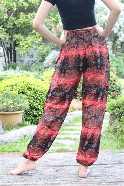 Harem Pants Hippie Boho Pants Yoga Red Black Design Etsy