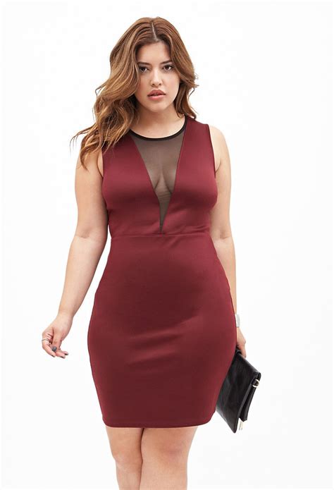 Lyst Forever 21 Plus Size Daring Mesh Trimmed Bodycon Dress In Purple