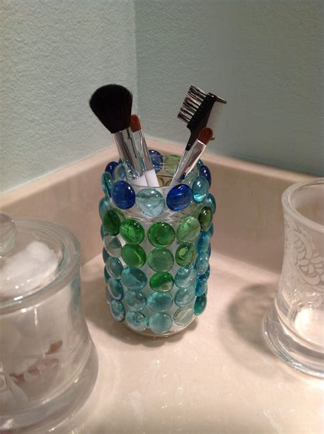 Make Up Brush Container Hot Glue Marbles On A Glass Jar Or Painted
