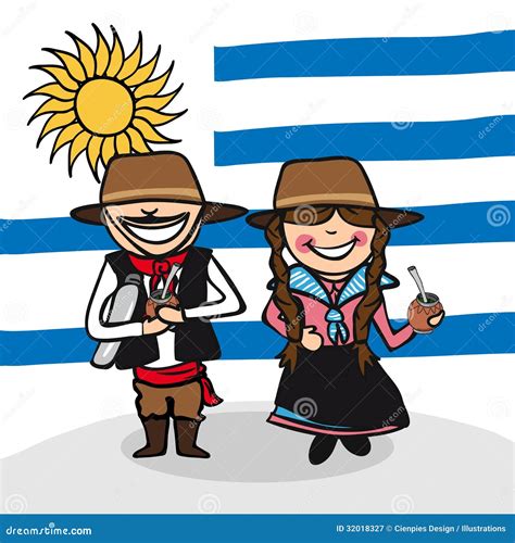 Uruguayan Cartoon Couple Social Bubble Vector Illustration