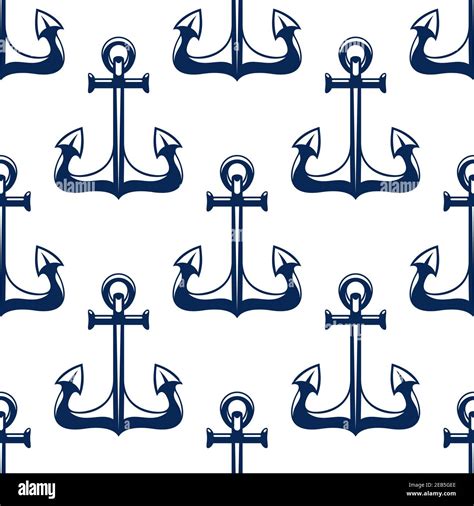 Seamless Old Ships Anchors Pattern With Blue Vintage Nautical Anchors