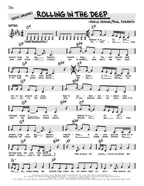 Rolling In The Deep Sheet Music Adele Real Book Melody Lyrics