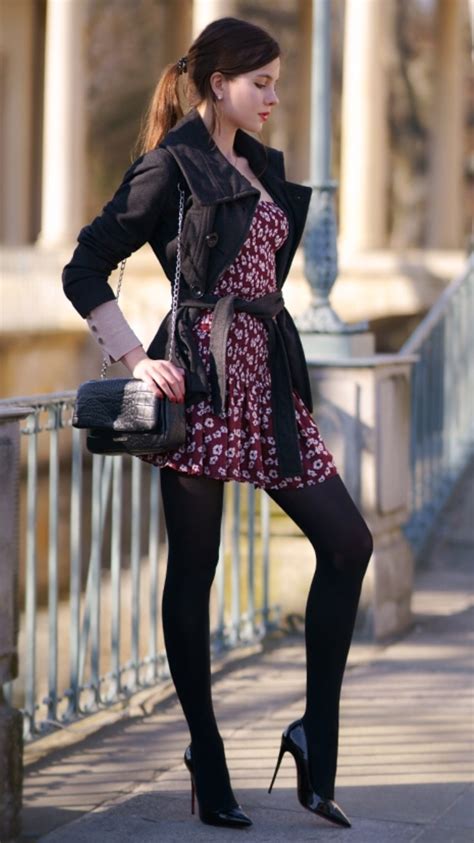 Burgundy Dress With Black Tights Dresses With Tights High Heeled