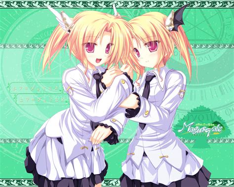blonde twins anime anime girls magus tale rena geminis nina geminis twintails artwork