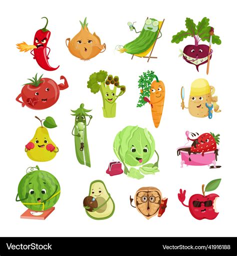 Comic With Fruits And Vegetables Royalty Free Vector Image