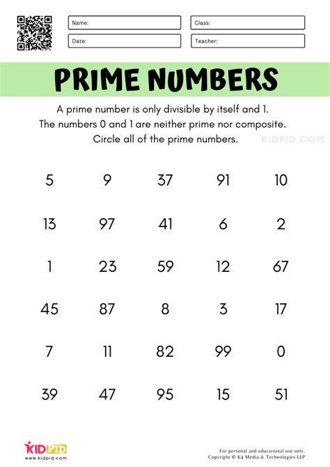 Math Worksheet On Prime Numbers