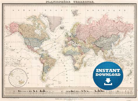 Digital Old World Map Printable Download Vintage World Map Etsy