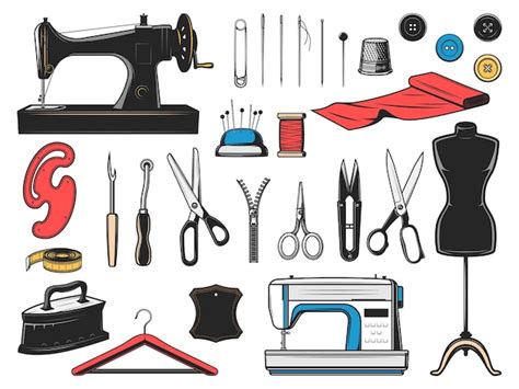 Premium Vector Sewing Tool Icons With Tailor Dressmaker And Fashion
