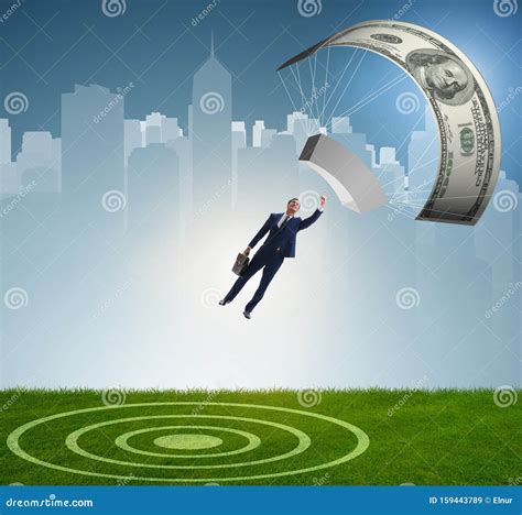 Businessman In Golden Parachute Concept Stock Image Image Of