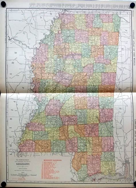 State Of Mississippi 1912 Rand Mcnally Color Map With Railroads