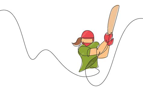 Premium Vector One Single Line Drawing Of Energetic Woman Cricket
