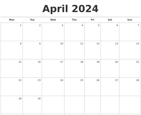 2024 April Calendar To Print Without Pictures Timi Adelind