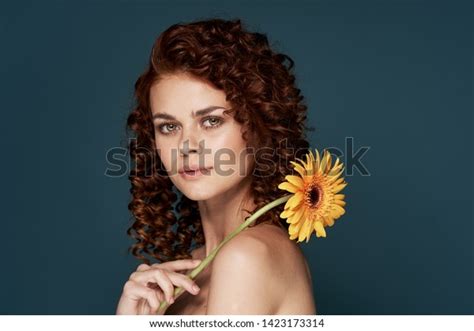 Pretty Woman Curly Hair Nude Shoulders Stock Photo 1423173314