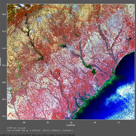 Landsat Image Of South Carolina Showing Surface Characteristics