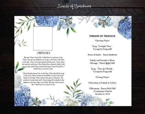 Blue Hydrangeas Funeral Program Template Bi Fold Template In 2022