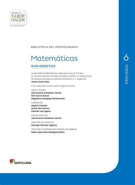 Libro Del Profesor Santillana Saber Hacer Matematicas 6 Primaria