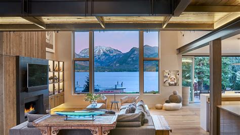 Inviting Living Room With A Gorgeous Mountain View Lake House