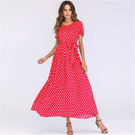 5xl plus size fashion polka dot long dress women short sleeve high waist tie summer dress female